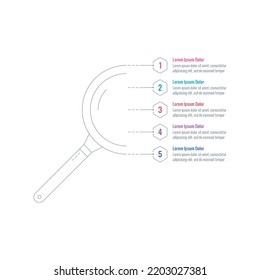 magnifying glass infographic template. scientific, annual report, internet, web, business, magazine information template. five steps infographic template