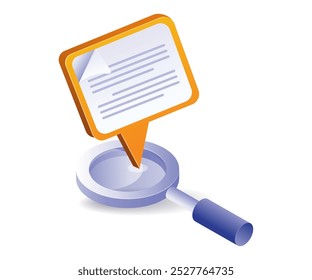Magnifying glass with information data isometric illustration