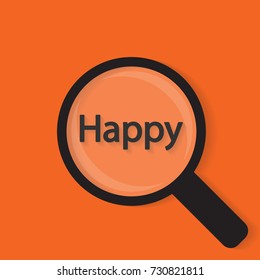 Magnifying glass with the inscription happiness