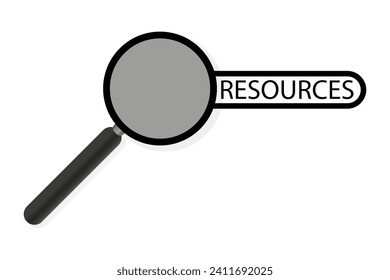 Magnifying glass with inscription resources line icon. Glass, magnification, lens, glasses, optics, look, vision, eyepiece, experience. Vector icon for business and advertising
