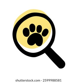Magnifying glass and inside dog paw. Isolated icon. Vector illustration on white background.