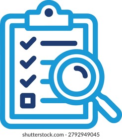 Magnifying glass inspecting a checklist with checked and unchecked boxes