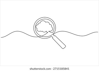 Magnifying glass inspecting a cloud icon, symbolizing cloud search or data analysis