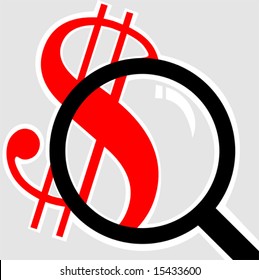 magnifying glass inspecting dollar	