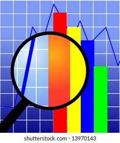 magnifying glass inspecting a graph 	