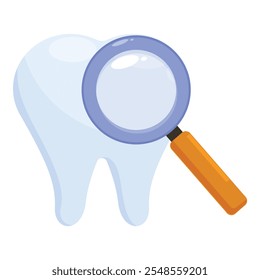 Magnifying glass inspecting a healthy tooth, symbolizing dental checkups and promoting oral hygiene