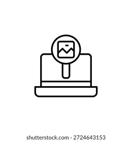Lupenglas inspizieren Bild auf Laptop-Bildschirm Symbol
