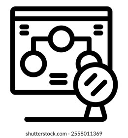 Magnifying glass is inspecting a website flowchart, symbolizing data analysis and website optimization