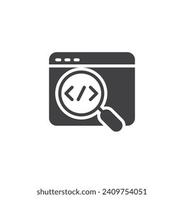 A magnifying glass inspecting a website vector icon. filled flat sign for mobile concept and web design. Site Audit glyph icon. SEO symbol, logo illustration. Vector graphics