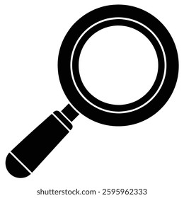 magnifying glass, inspection, audit, review, black and white icon, detailed examination, quality control, verification process, simplified graphic, monochrome design, 