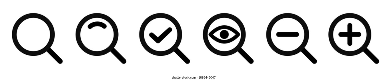 Magnifying glass instrument set icon, magnifying sign, glass, magnifier or loupe sign, simple search icon – stock vector