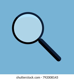 Magnifying glass isolated on a blue background. Illustration in flat design. Vector