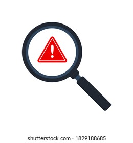 Magnifying glass isolated on white background. Tool for searching.    Magnifier found danger, risk, or error. Symbol of the search icon. Flat vector graphic. Illustration concept design.