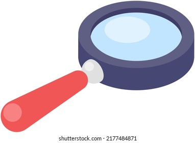 Magnifying glass isolated on white background. Optical device designed to visually enlarge images, objects and small details. Magnifier with long handle and lens. Optical system, magnifying glass