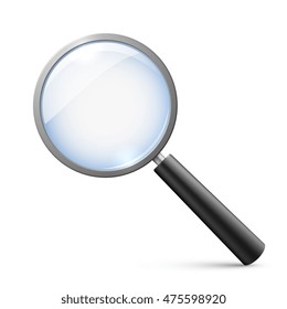 Magnifying glass isolated on white vector illustration. Tool to magnify, research and analysis