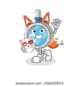 the magnifying glass japanese fox character. cartoon mascot