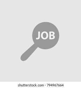 Magnifying glass with job text. Simple isolated pictogram.