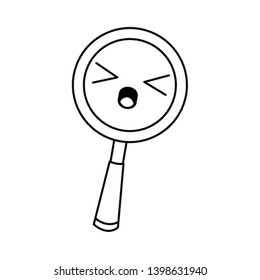 Magnifying glass kawaii cartoon in black and white