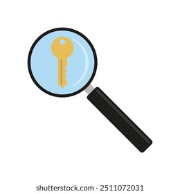 Magnifying glass with key icon. Vector illustration.