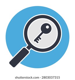 A magnifying glass with a key inside, representing investigation and solution finding
