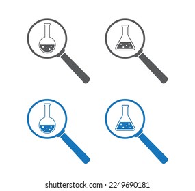 magnifying glass with laboratory flask science icon