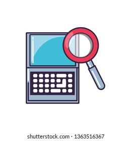 magnifying glass with laptop computer