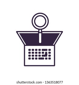 magnifying glass with laptop computer