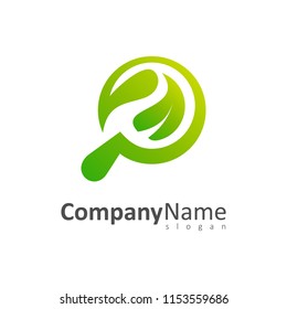 magnifying glass leaf logo template