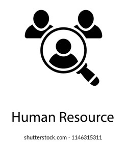 Magnifying glass lens over human avatar defines concept of human resource 