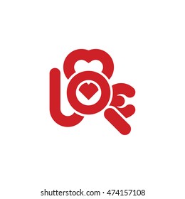 magnifying glass as letter o of word love with heart symbol searching for love icon abstract vector illustration