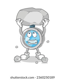 the magnifying glass lifting rock cartoon character vector