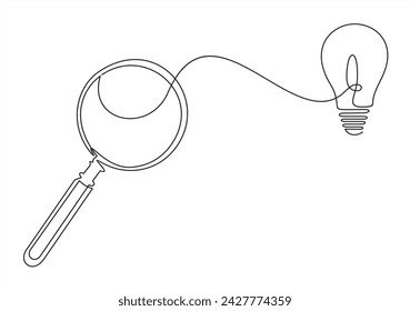 Magnifying glass and light bulb icon design vector illustration. looking for idea and creative concept vector illustration.continuous line drawing