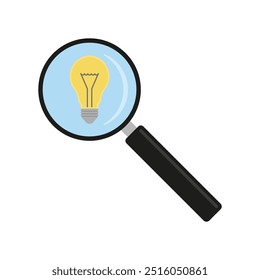 Magnifying glass with light bulb icon. The concept of idea search. Vector illustration.