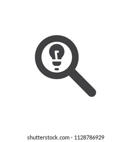 Magnifying glass and lightbulb vector icon. filled flat sign for mobile concept and web design. Idea Search simple solid icon. Symbol, logo illustration. Pixel perfect vector graphics