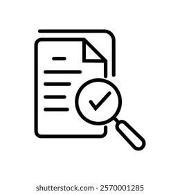 magnifying glass like check assess. scrutiny plan, verify service critique process and annual examination concept. flat style logotype graphic