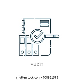 Magnifying Glass Like Check Assess. Scrutiny Plan, Verify Service Critique Process And Annual Examination Concept. Flat Style Logotype Graphic Design Quality Sign Or Success Proven On White Background