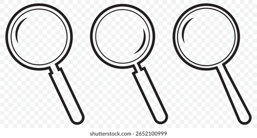 Magnifying glass line icon, outline vector sign, linear style pictogram isolated. Search, find symbol, logo illustration. Editable stroke. Pixel perfect on Transparent Background. EPS 10.
