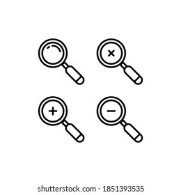 Magnifying glass line icon set. Increase and decrease. Transparency. Search Icon. Vector EPS 10. Isolated on white background