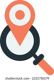 Magnifying glass and location pin illustration in minimal style isolated on background