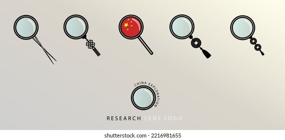 Magnifying glass logo with chinese handle. Set of magnifying glass icons, vector symbol: china search concept.