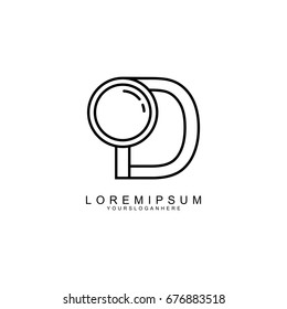 Magnifying glass logo design with concept combination Magnifying glass and Letter D. Vector Illustration