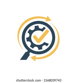 magnifying glass logo design vector illustration. icon of search glass search engine symbol with check mark for verified or good choice company person site etc.