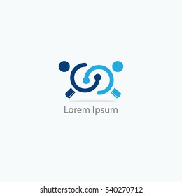 Magnifying glass logo, people finder, infinity searching vector, infinite zoom. people connecting service.