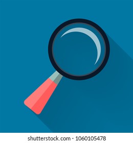 Magnifying glass with long shadow black,Simple design style.vector illustration