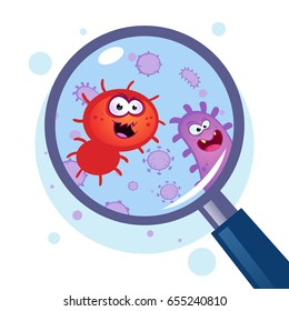 Magnifying Glass look through germ, bacteria, virus.
