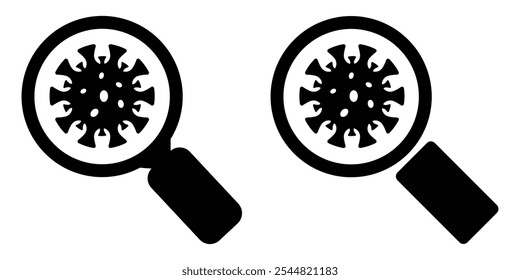 Magnifying glass looking for bacteria and viruses. Bacteria and germs, cell cancer, microbe, virus, fungi.