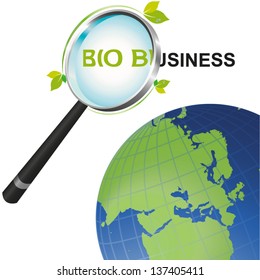 Magnifying glass looking at the Bio Business angle on a global perspective