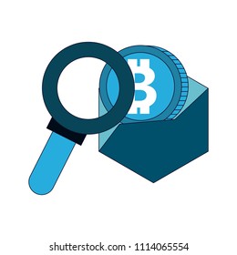 Magnifying glass looking bitcoin