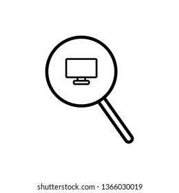 Magnifying glass looking for a computer isolated web icon