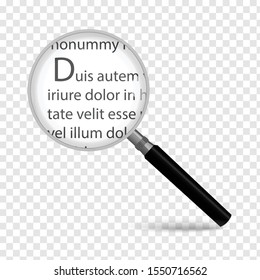 Magnifying glass  looking to document isolated on transparent background